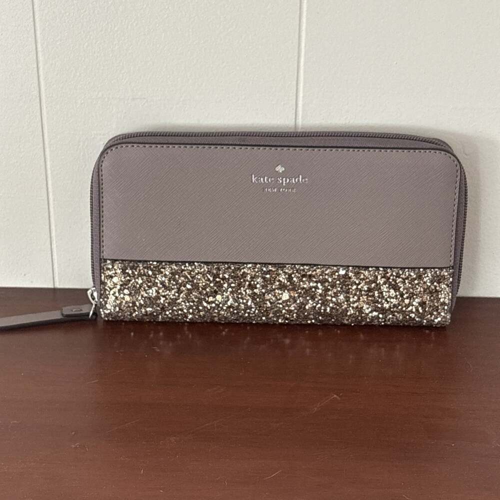 Kate Spade New York Greta Court Saffiano Taupe Cityscape Neda Wallet Glitter